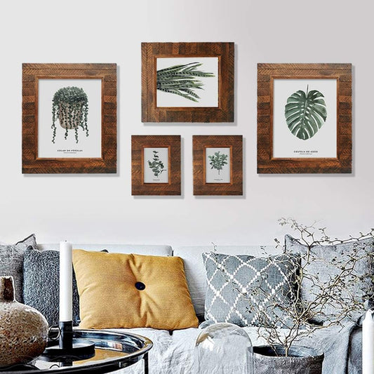 Eosglac Wooden 5x7 inch Picture Frame, Wood Plank Design with Rustic Brown Finish, Wall Mounting or Tabletop Display, Handmade Photo Frame