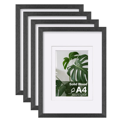 Egofine 8x10 Picture Frames Set of 4, Made of Solid Wood Covered by Plexiglass 4x6 and 5x7 with Mat or 8x10 without Mat, for Table Top Display and Wall Mounting Photo Frame Black