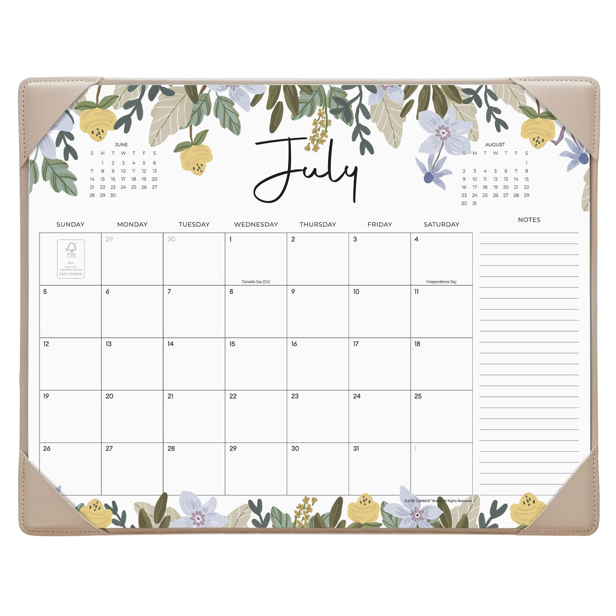 Cabbrix Desk Calendar 2026-2027 with Desktop Mat, Floral Desk Pad Calendar 15 x 12 Inch 18 Months Runs From July 2026 to December 2027, Desk Blotter Calendar for Home School and Office (Blue)