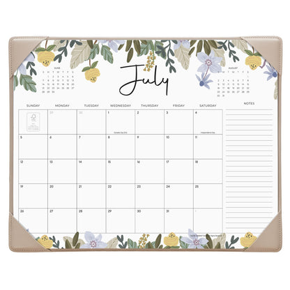 Cabbrix Desk Calendar 2026-2027 with Desktop Mat, Floral Desk Pad Calendar 15 x 12 Inch 18 Months Runs From July 2026 to December 2027, Desk Blotter Calendar for Home School and Office (Blue)