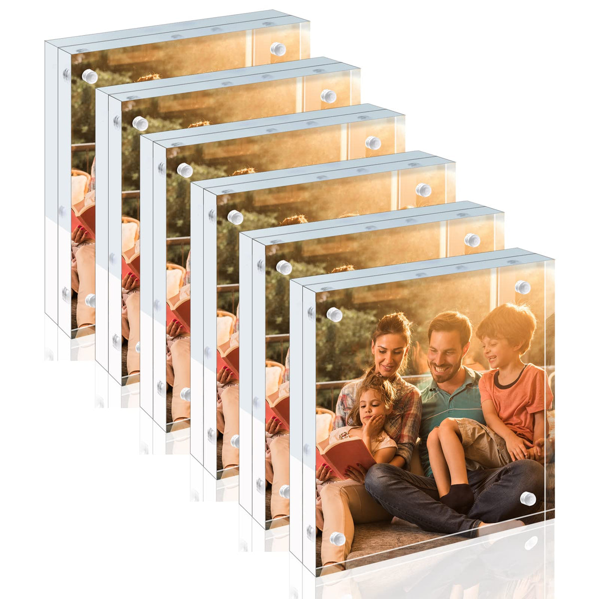 Egofine 4x6 Acrylic Frames 6 Pack, 20mm Thicker Frameless Clear Picture Frames, Double Sided Magnetic Picture Frames, Free Standing Desktop Display