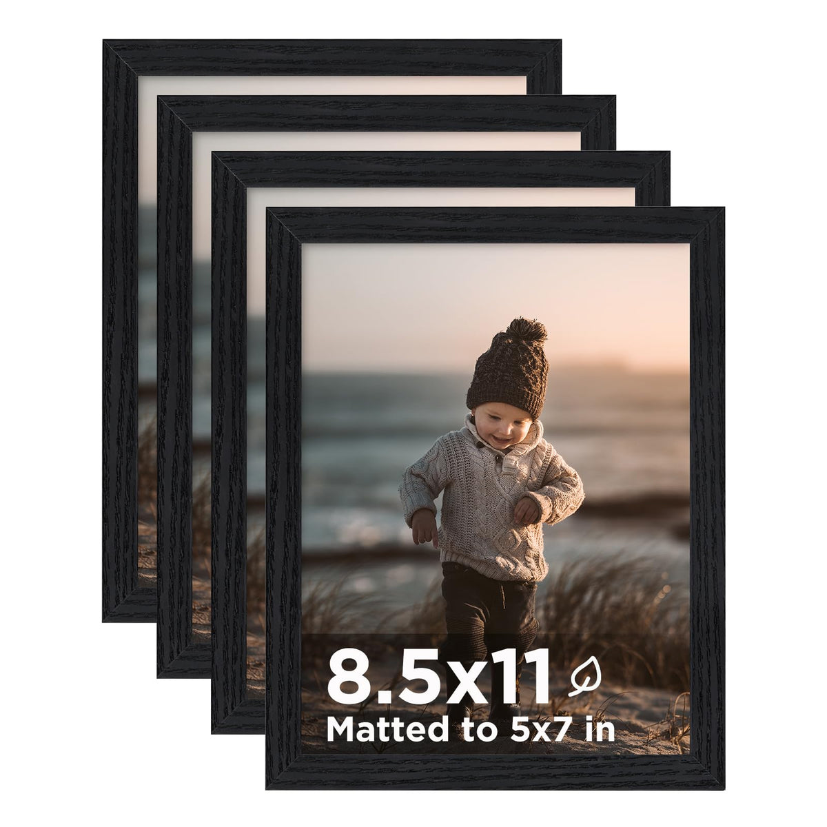 KINLINK 5x7 Picture Frames, Mix Color Photo Frames with Plexiglass for Picture 4x6 with Mat or 5x7 without Mat, Composite Wood Picture Frames for Table Top and Wall Mounting, Set of 4
