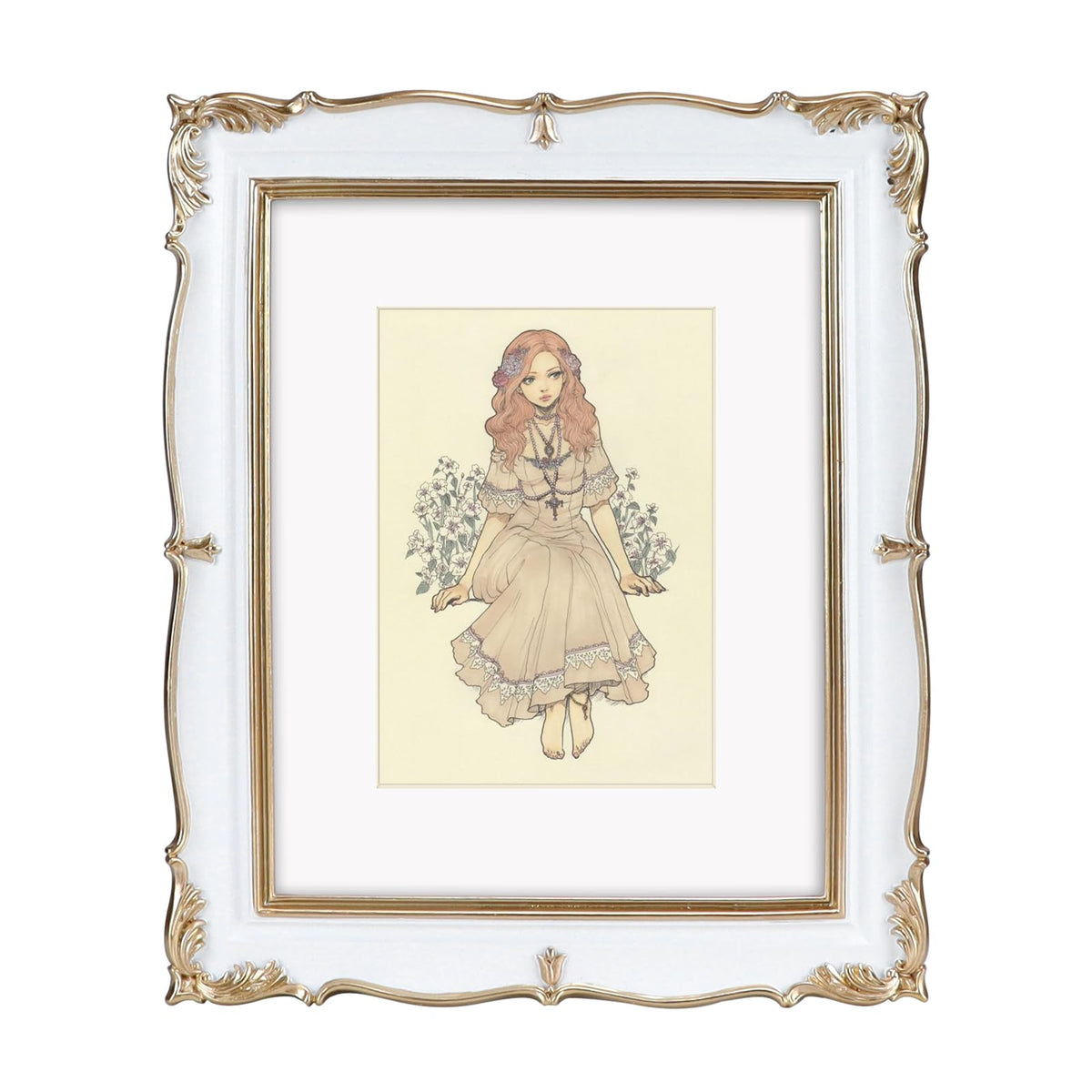 PHAREGE Vintage Picture Frame with Mat for 5x7 Photo, Retro Green Gold