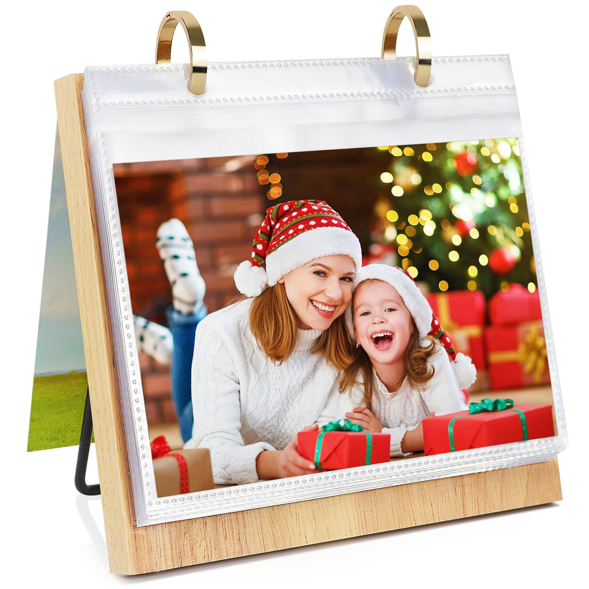 4x6 Desk Flip Photo Album Small Office Desktop Wooden 4x6 Picture Frame Vertical Standing, 4x6in Portrait Family Photo Collections Tabletop
