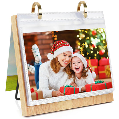 4x6 Desk Flip Photo Album Small Office Desktop Wooden 4x6 Picture Frame Vertical Standing, 4x6in Portrait Family Photo Collections Tabletop