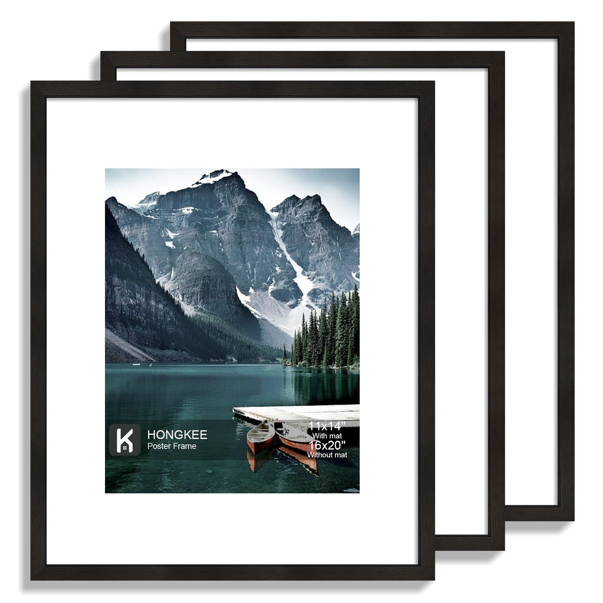 Hongkee 12x12 White Picture Frames Set of 3, Real Glass, Wood Frame,Mat 8x8