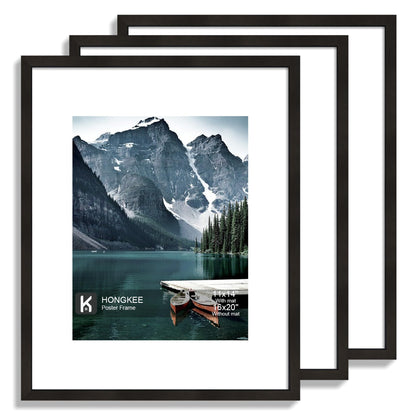 Hongkee 12x12 White Picture Frames Set of 3, Real Glass, Wood Frame,Mat 8x8