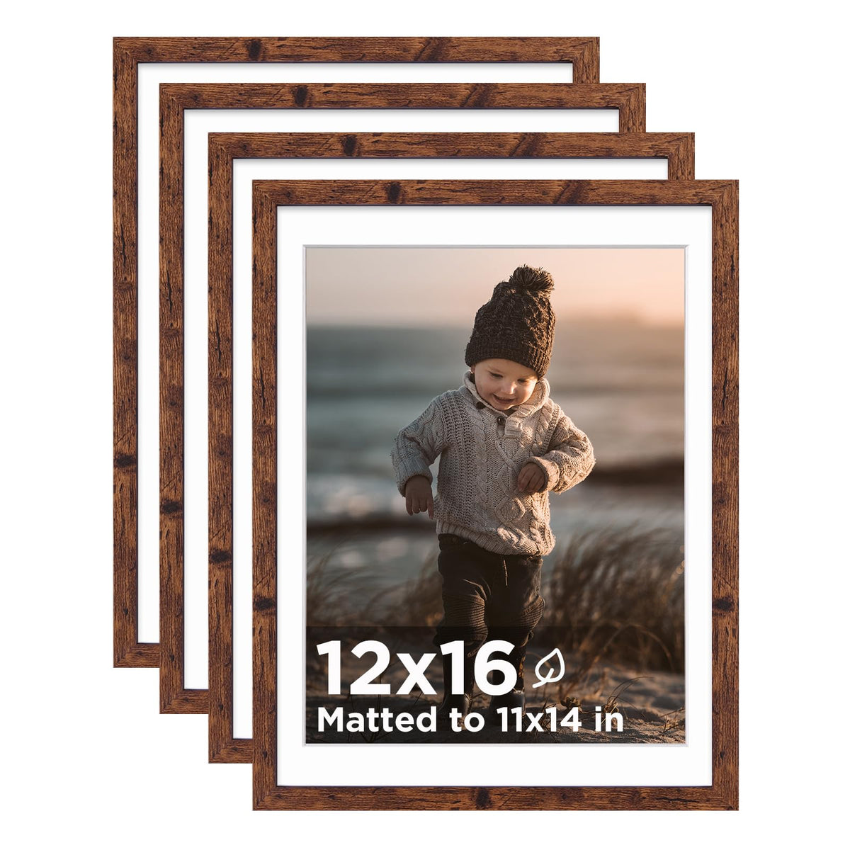 KINLINK 5x7 Picture Frames, Mix Color Photo Frames with Plexiglass for Picture 4x6 with Mat or 5x7 without Mat, Composite Wood Picture Frames for Table Top and Wall Mounting, Set of 4