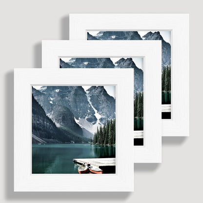 Hongkee 12x12 White Picture Frames Set of 3, Real Glass, Wood Frame,Mat 8x8
