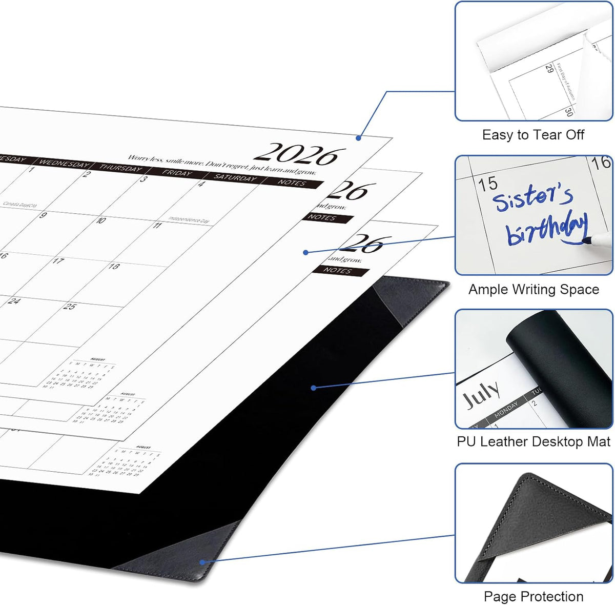 Desk Calendar 2026-2027 with Desktop Mat,22x17'' Large Desktop Pad Calendar