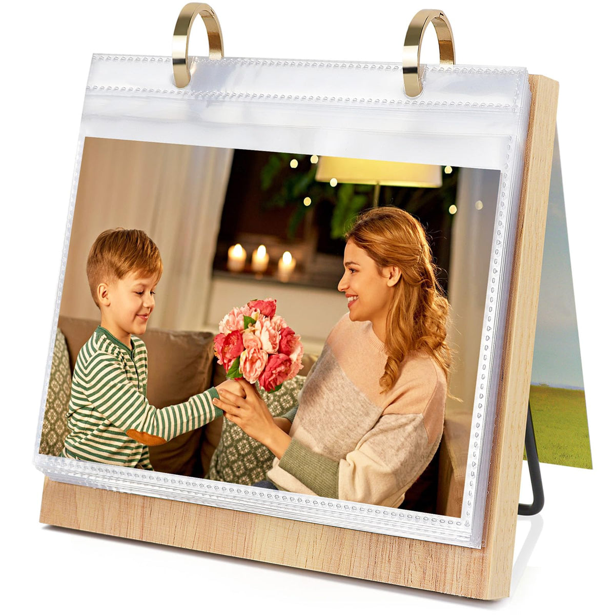 ZEEYUAN 5x7 Landscape Picture Frame for Office Desk 5x7 Flip Photo Album Horizontal Standing on Tabletop Photo Collection, Mother's Day Gift for Mom From Daughter Son