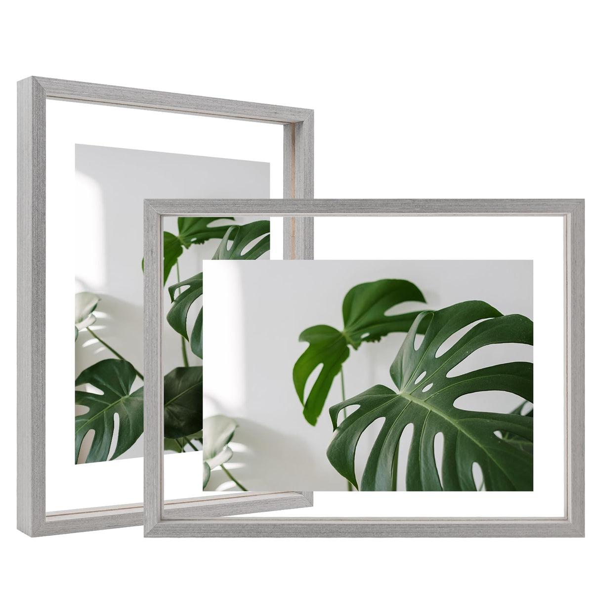 Egofine 5x7 Floating Frames Set of 2, Double Plexiglass Picture Frame, Made of Solid Wood Display Any Size Photo up to 5x7, Wall Mount or Tabletop Standing, Natural Wood