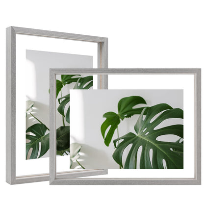 Egofine 5x7 Floating Frames Set of 2, Double Plexiglass Picture Frame, Made of Solid Wood Display Any Size Photo up to 5x7, Wall Mount or Tabletop Standing, Natural Wood