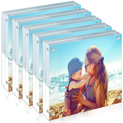 HELPLEX Acrylic Frames, 2 Pack 5x7, 24mm Thicker Frameless Clear Picture Frame, Double Sided Magnetic, Free Standing Desktop Display