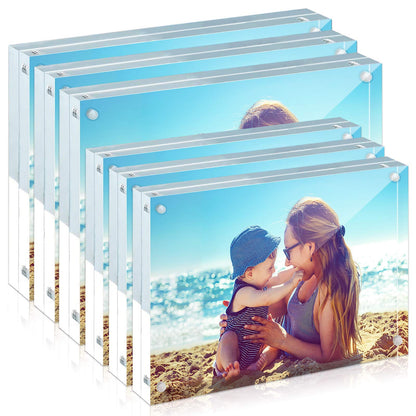 HELPLEX Acrylic Frames, 2 Pack 5x7, 24mm Thicker Frameless Clear Picture Frame, Double Sided Magnetic, Free Standing Desktop Display
