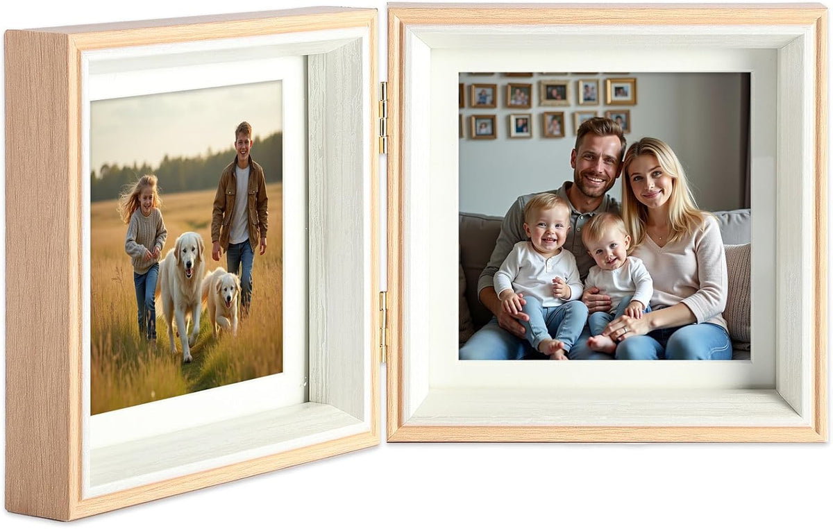 5x5 Double Hinged Picture Frame with Real Glass, PS06-WGB5
