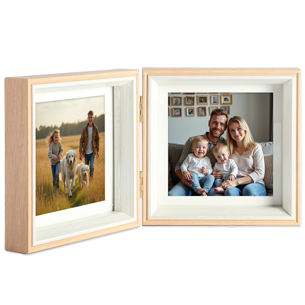 5x5 Double Hinged Picture Frame with Real Glass, PS06-WGB5