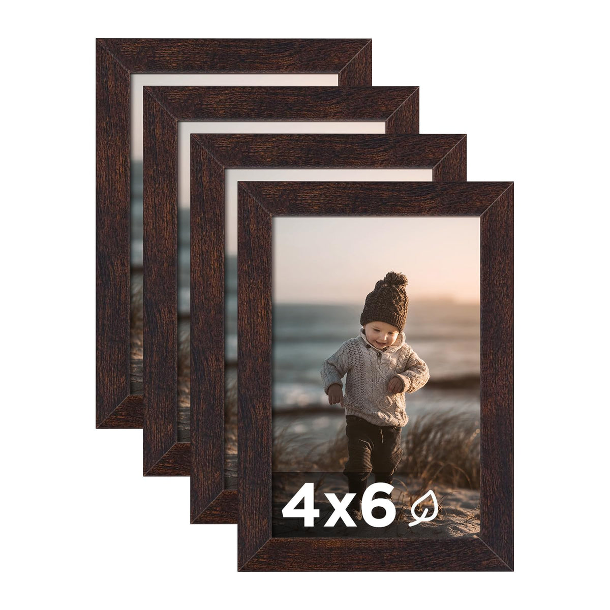 KINLINK 5x7 Picture Frames, Mix Color Photo Frames with Plexiglass for Picture 4x6 with Mat or 5x7 without Mat, Composite Wood Picture Frames for Table Top and Wall Mounting, Set of 4