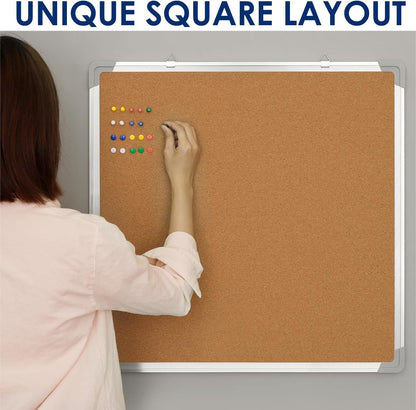 Cork Board 24x24 in, Framed Wall Hanging Bulletin Board with 10 Thumb Tacks