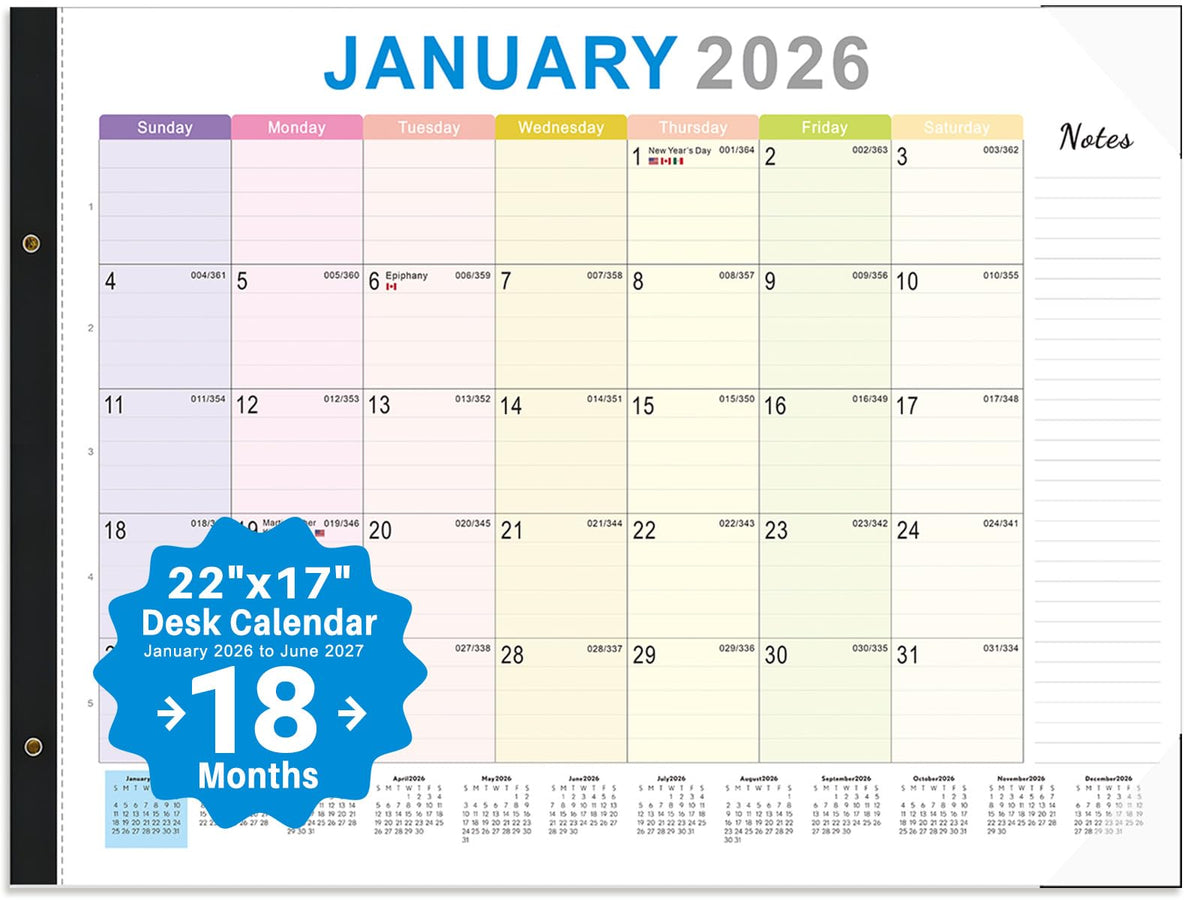 Desk calendar 2026-2027 22"x17" Desk Top Calendar with plastic cover