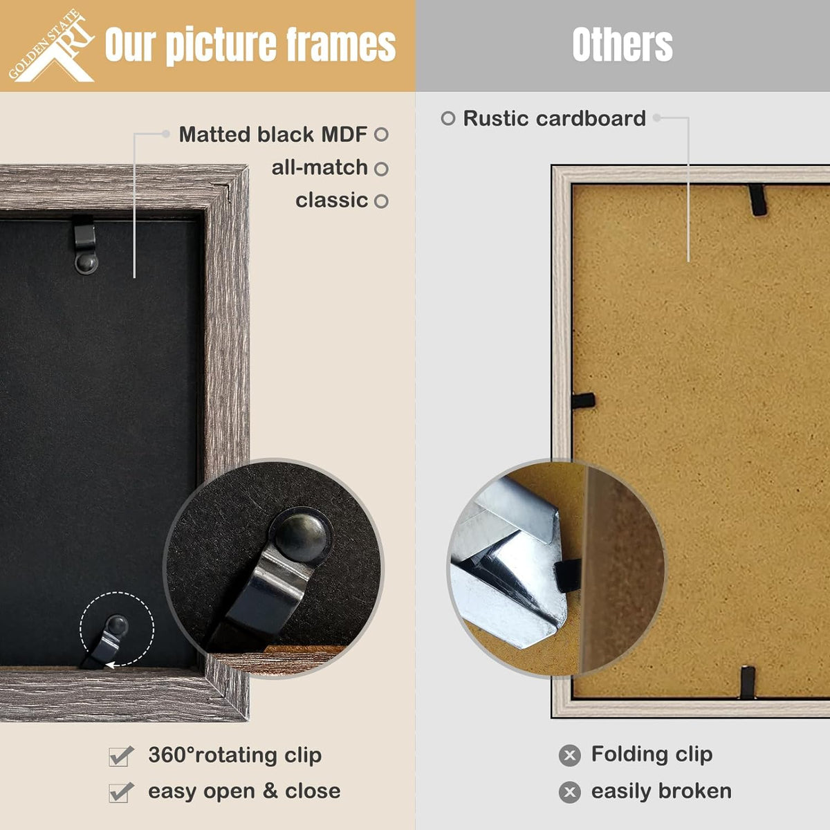 Golden State Art, 5x7 Triple Picture Frame Black- Real Glass, 1 Pack