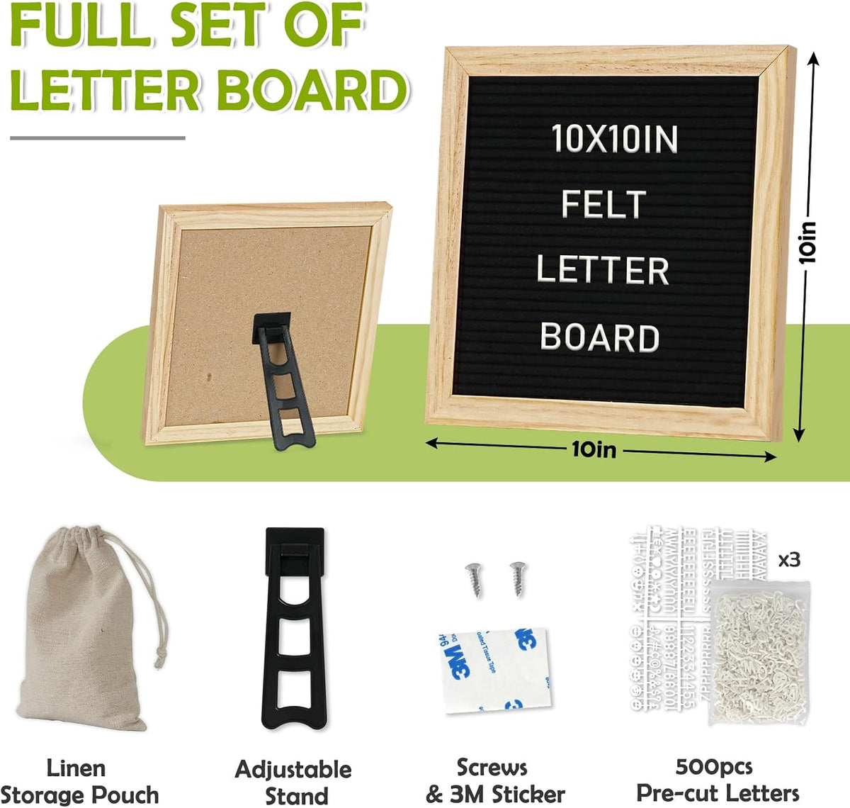 4 THOUGHT 10"x10" Felt Letter Board with Stand with Wooden Frame, Oak