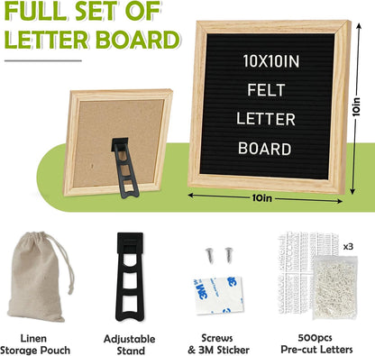 4 THOUGHT 10"x10" Felt Letter Board with Stand with Wooden Frame, Oak