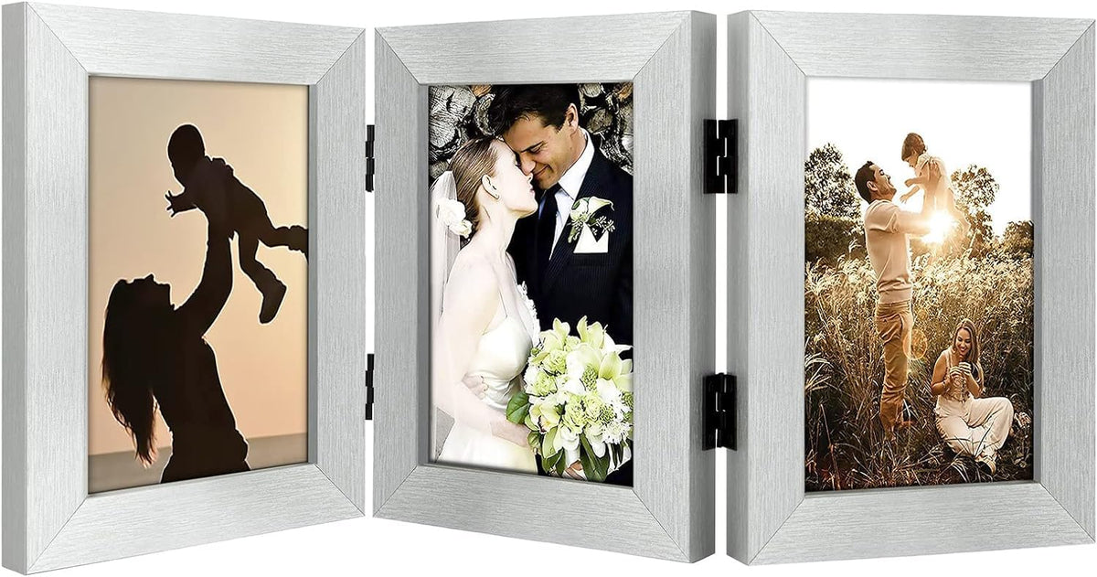 Golden State Art, 5x7 Triple Picture Frame Black- Real Glass, 1 Pack