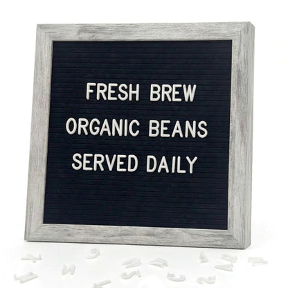 White Felt Letter Board 10x10in, 336 Letters, Wood Frame Message Board