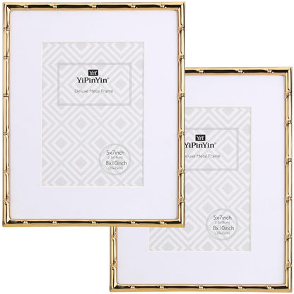 YiPinYin Dark Gold 4x6'' Bamboo Detail Designs Hinged Triple Metal Picture Frame,Elegant Gold Plated Wedding Photo Frames With Soft Touch Velvet Backing for Desktop and Wall Décor