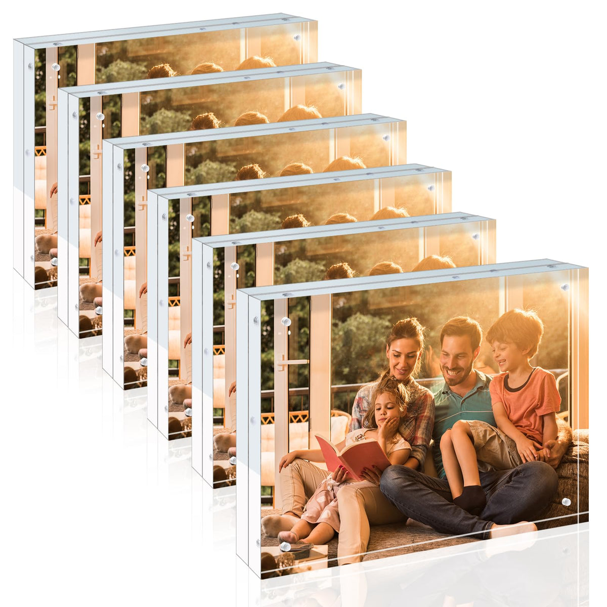 Egofine 4x6 Acrylic Frames 6 Pack, 20mm Thicker Frameless Clear Picture Frames, Double Sided Magnetic Picture Frames, Free Standing Desktop Display