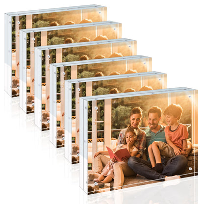 Egofine 4x6 Acrylic Frames 6 Pack, 20mm Thicker Frameless Clear Picture Frames, Double Sided Magnetic Picture Frames, Free Standing Desktop Display
