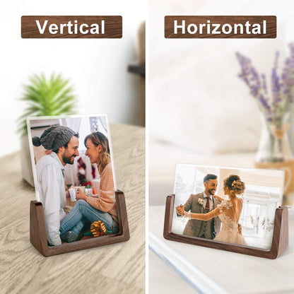 Mixoo 4x6 Picture Frame 2 Pack - Rustic Wooden Picture Frames with Walnut Wood Base and High Definition Break Free Acrylic Photo Covers for Desk Tabletop Display Teacher Father Gifts (Horizontal + Vertical)