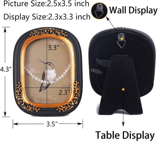 SIKOO Small Vintage Picture Frame 2.5x3.5 Antique Wallet Size Picture Frames Set Wall Mount and Tabletop Vintage Wall Decor Black and Brassy