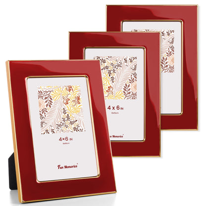 Fun Memories 4x6 Enamel Picture Frame with HD-Tempered Glass, Gold Metal Edge with Easel, Vertical & Horizontal Display, Wall and Tabletop Display Family Photo Gallery (White Enamel,1P)