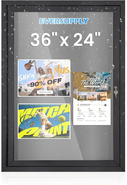 36x24 in Outdoor Bulletin Board Enclosed Display Case, Grey Felt & Black