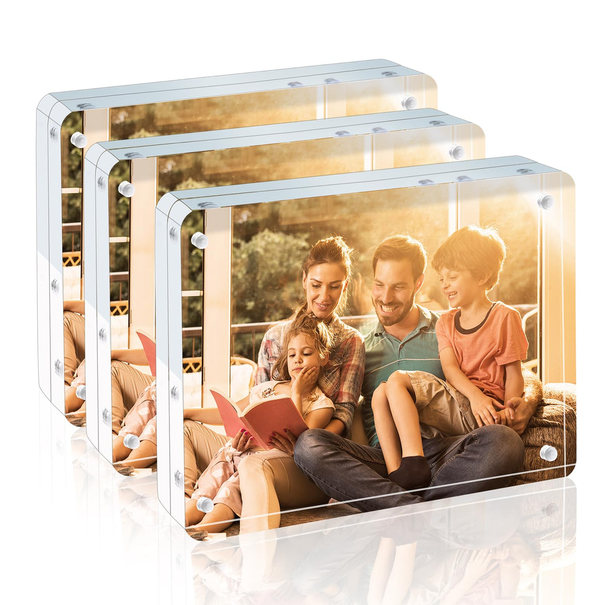 Egofine 4x6 Acrylic Frames 6 Pack, 20mm Thicker Frameless Clear Picture Frames, Double Sided Magnetic Picture Frames, Free Standing Desktop Display