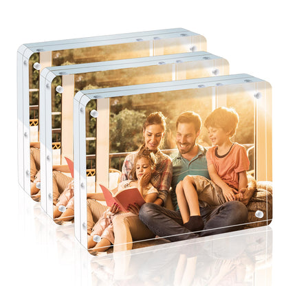 Egofine 4x6 Acrylic Frames 6 Pack, 20mm Thicker Frameless Clear Picture Frames, Double Sided Magnetic Picture Frames, Free Standing Desktop Display