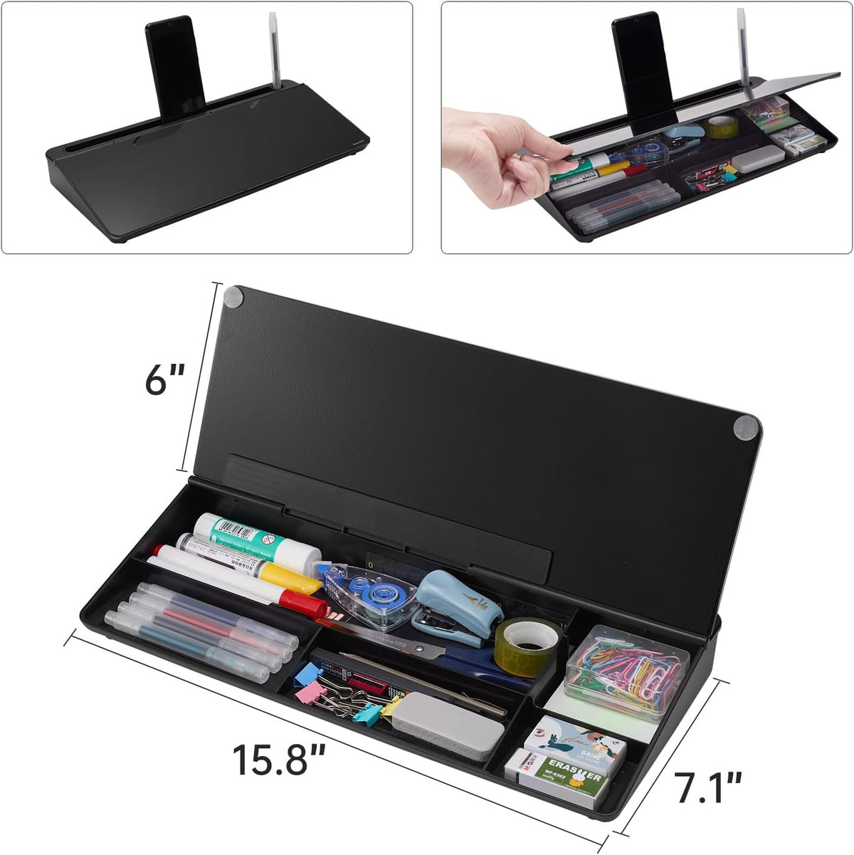TSJ OFFICE Desktop Whiteboard Dry-Erase-Board - Computer Keyboard Stand White Board Surface Pad with Drawer, Desk Organizers with Accessories for Office, Home, School Supplies - Complete Black
