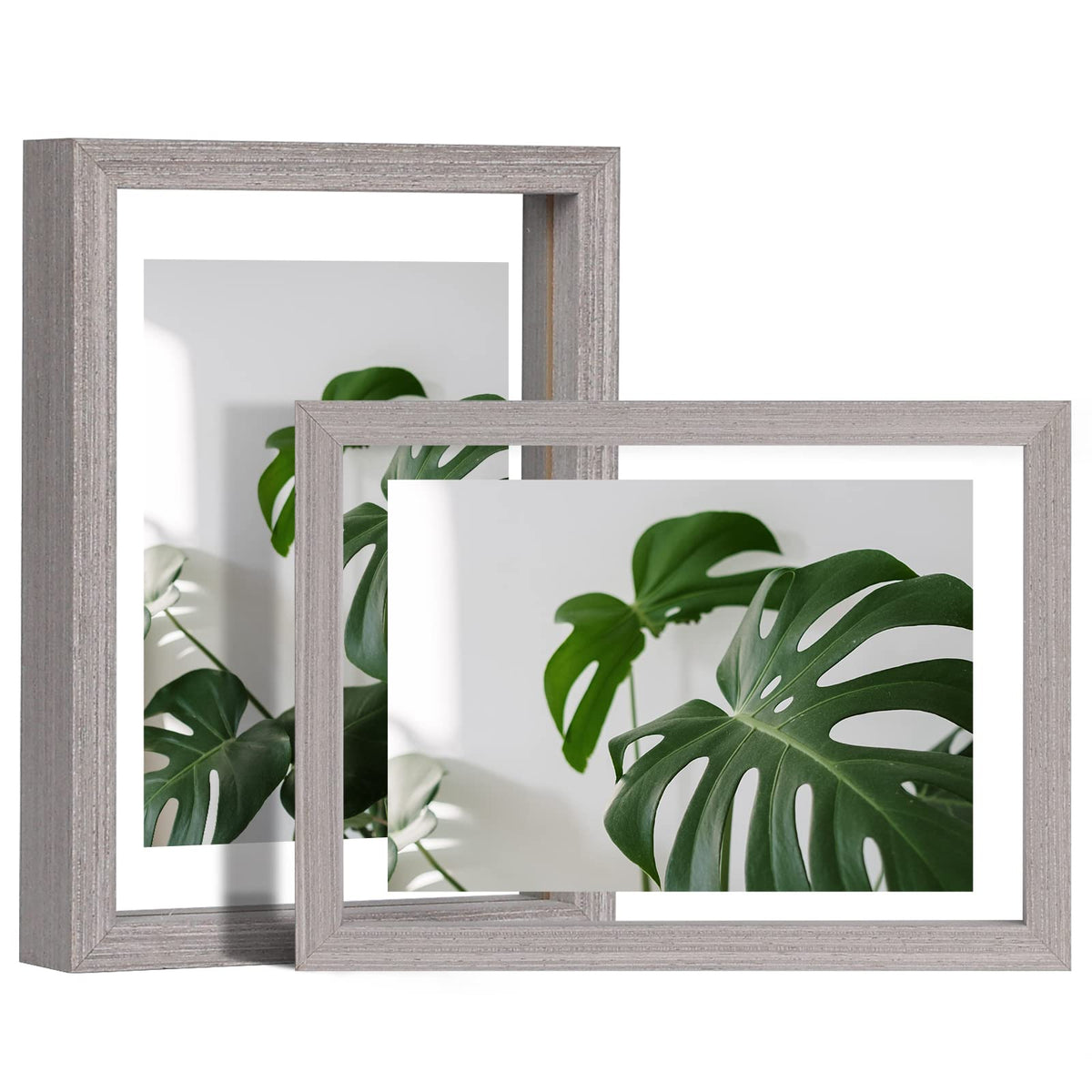 Egofine 5x7 Floating Frames Set of 2, Double Plexiglass Picture Frame, Made of Solid Wood Display Any Size Photo up to 5x7, Wall Mount or Tabletop Standing, Natural Wood