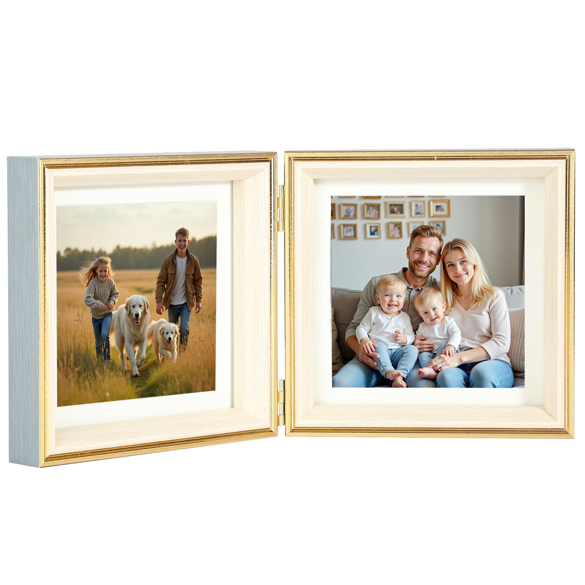 5x5 Double Hinged Picture Frame with Real Glass, PS06-WGB5