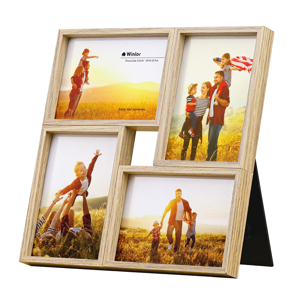 3.5x5 Collage Picture Frame 4 Openings, FSC Certified MDF Wood Family Photo Frame with HD Glass for Desktop & Wall Mount, Multi Picture Frames Set for Baby Nursery Room Decor, Natural