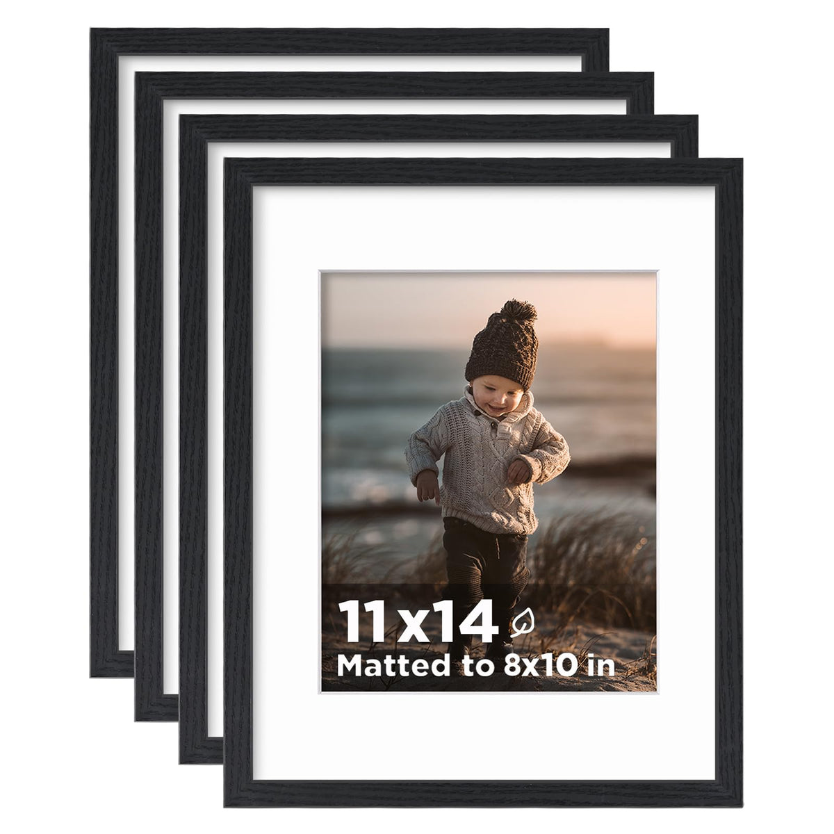 KINLINK 5x7 Picture Frames, Mix Color Photo Frames with Plexiglass for Picture 4x6 with Mat or 5x7 without Mat, Composite Wood Picture Frames for Table Top and Wall Mounting, Set of 4