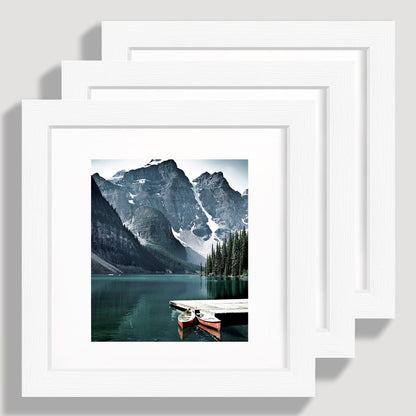 Hongkee 12x12 White Picture Frames Set of 3, Real Glass, Wood Frame,Mat 8x8
