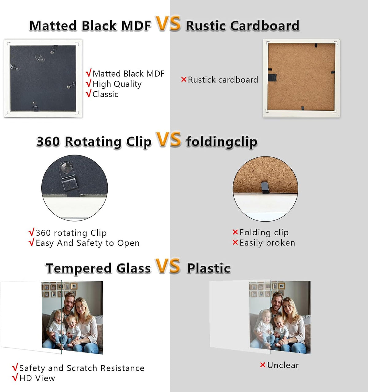 5x5 Double Hinged Picture Frame with Real Glass, PS06-WGB5