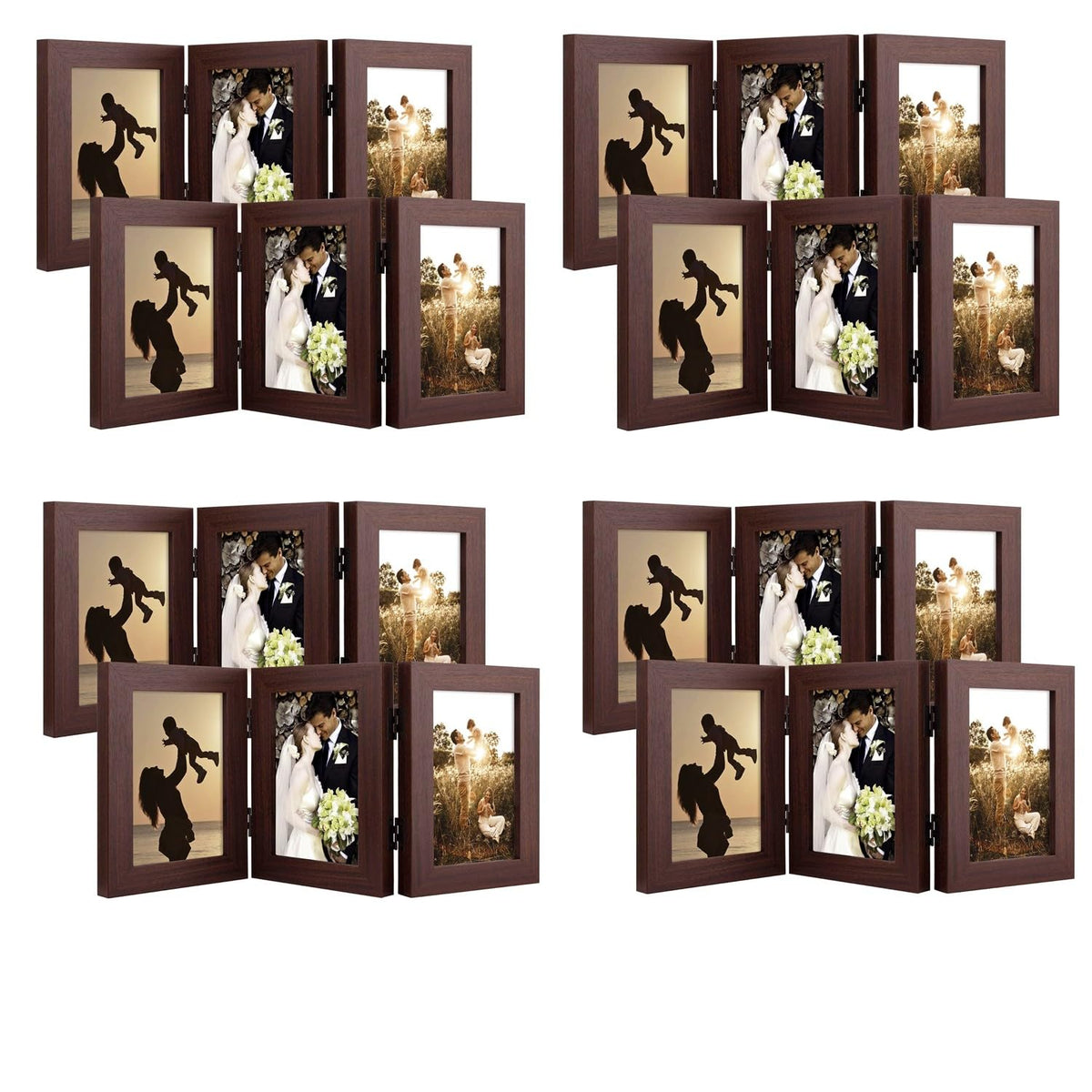 Golden State Art, 5x7 Triple Picture Frame Black- Real Glass, 1 Pack