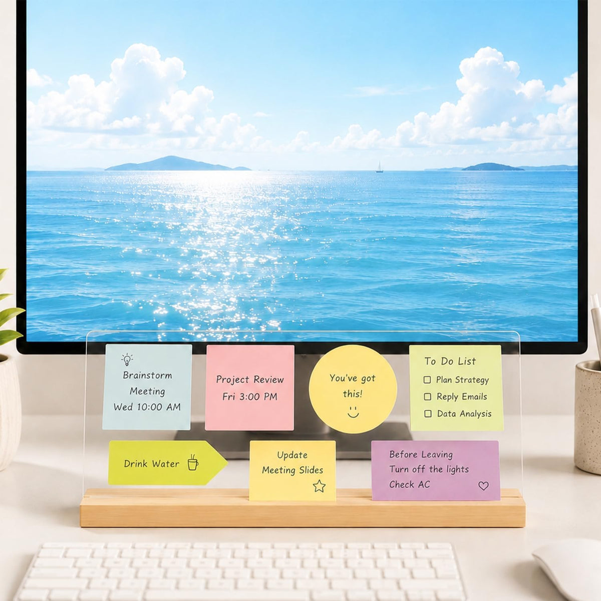 Monitor Memo Board with Removable Design 14"x 5.5" Desktop Sticky Note Holder Message Organizer Under-Screen Sticky Note Organizer Suitable for Office Home Desktop