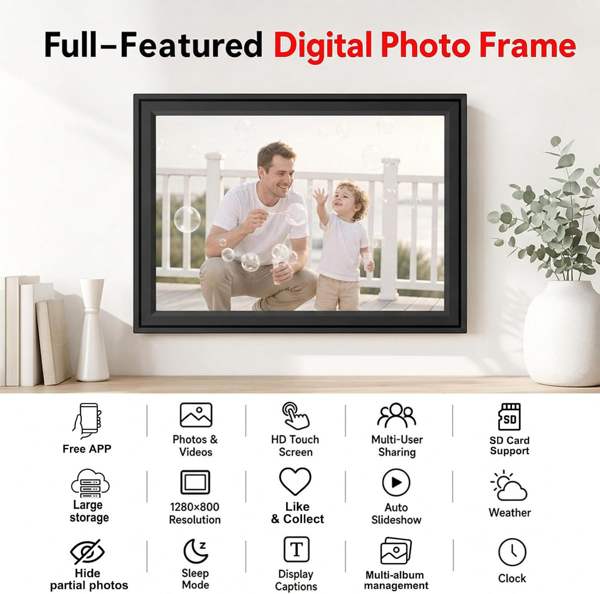 Digital Picture Frame 1280×800 HD Touch Screen Wall-Mountable