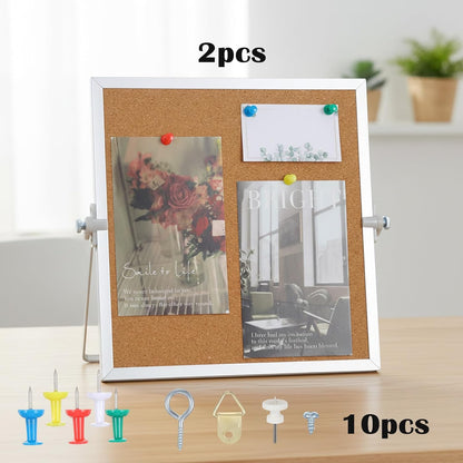 2 Pack Cork Board Desk Bulletin Board, Double Sided Pin Small Desk Cork