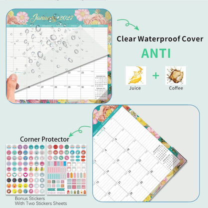 2027-2028 Desk Calendar - 22" x 17", 18 Month Desk Calendar January 2027 - June 2028, Large Monthly Desktop Calendar with Plastic Cover, Thick Paper, Corner Protectors (2 Stickers Included)